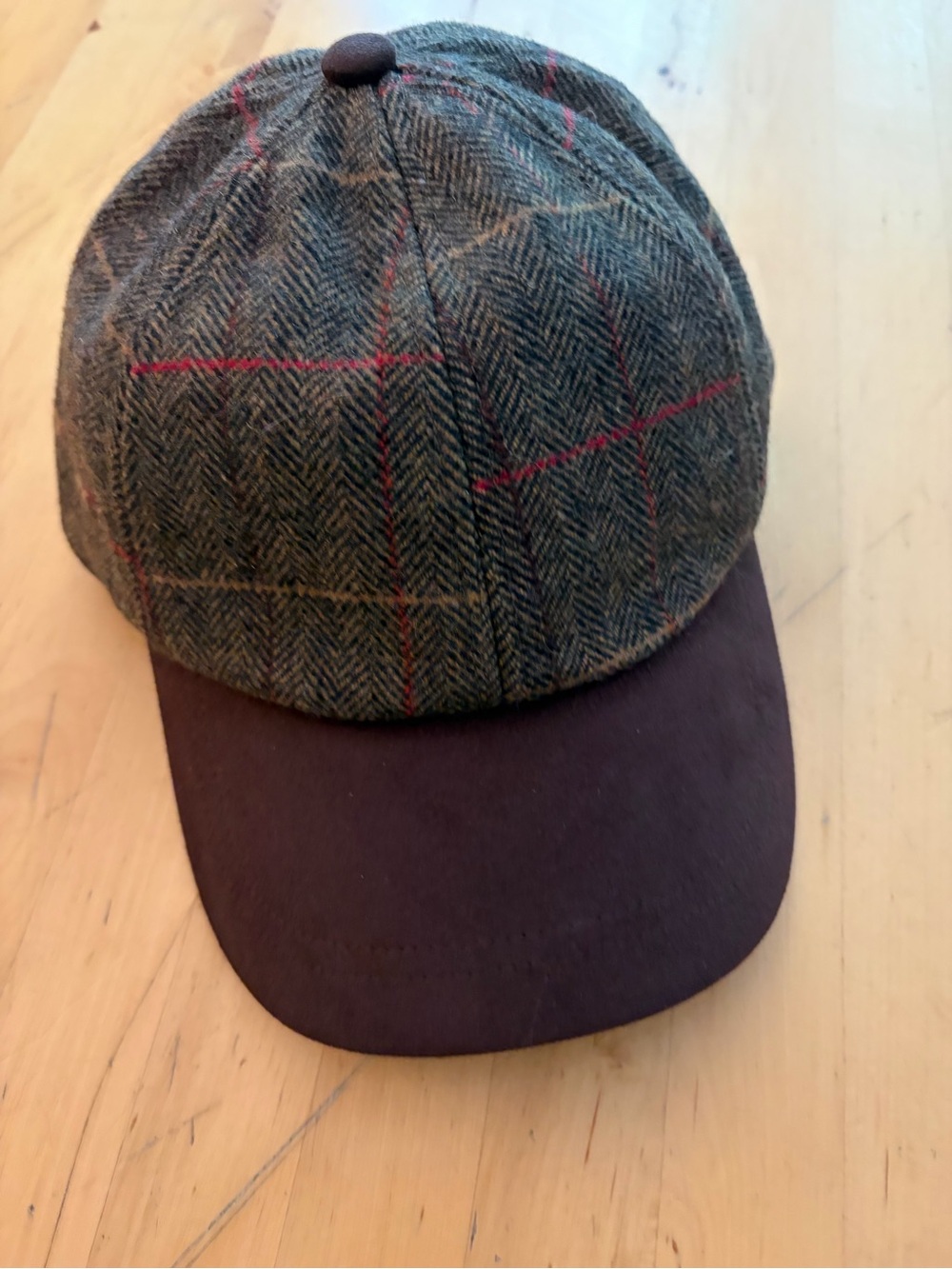 Tweed Baseball Cap with Brown Suede Visor wool blend